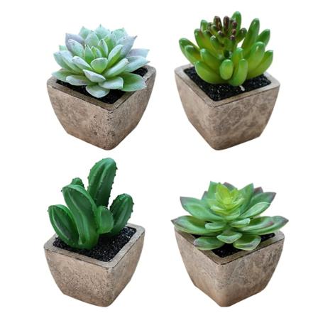 4 stk. mini simulerede sukkulenter bonsai kreative ornamenter
