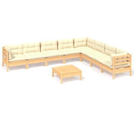 Vidaxl Loungegrupp Med Gräddvita Dynor 9 Delar Massiv Furu Creme