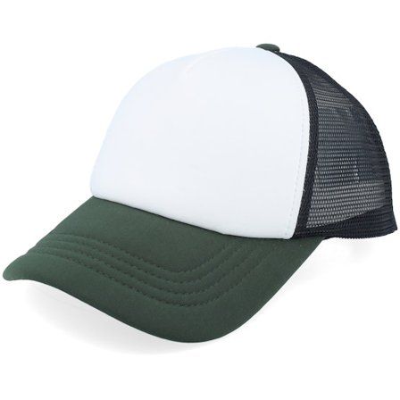 Beechfield - Bílá trucker Kšiltovka - Black White/Dark Olive/Black Foam Retro A-Frame Trucker @ Hatstore