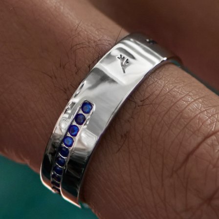 Adrian | Blue Zirconia Lined 925 Sterling Silver Ring for Men - Rings with stones