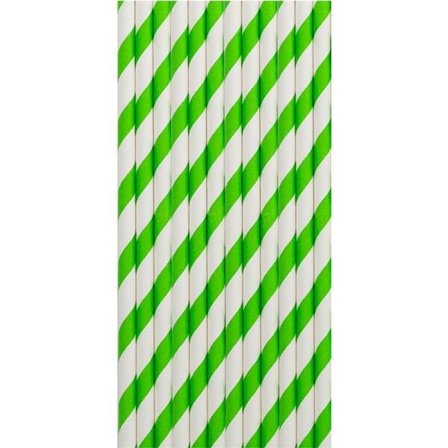 Papperssugrör Grön / Vit 20cm 12-pack