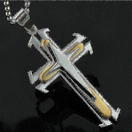 Delikat kristen amulett för män, diamantfri korshänge, halsband i 925 silver, 18k guldkedja