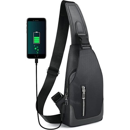 Herre Brystveske, Vanntett Skulderveske, Fritids Brystveske med USB-ladeport, Reise Ryggsekk for Fotturer, Sykling, Reise