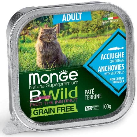 Monge B Wild Grain Free Acciughe Con Ortaggi Cibo Umido Per Gatti