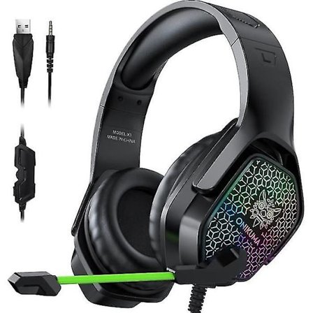 Gaming Headset med mikrofon brusreducerande RGB trådbunden hörlurar för dator PS4 Xbox One (SVART)