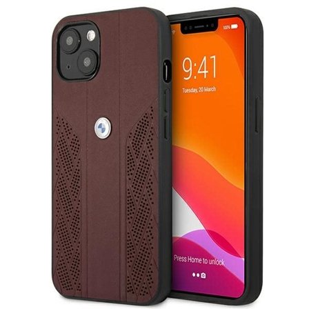 BMW Nahka Curve Perforate Case for iPhone 13 - punainen