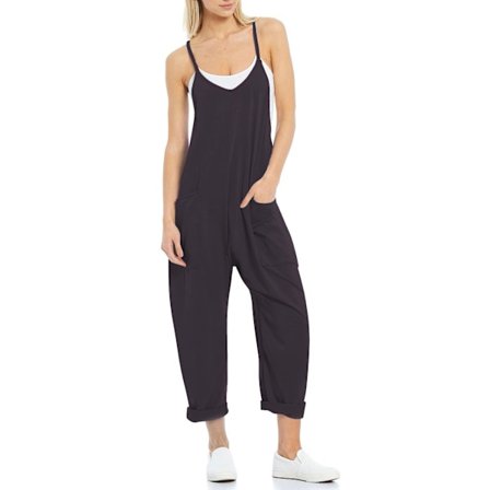 Dameklær Sommer Casual Løse Lange Overaller Jumpsuits Romper Løs Jumpsuit med Lommer Svart S