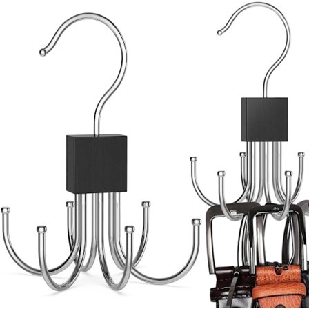 2-delt klesstativ 360° roterende belteholder med 6 kroker hver, plassbesparende slipsstativ, metall- og tre-BH-stativ for vester, skjerf, hatter og 
