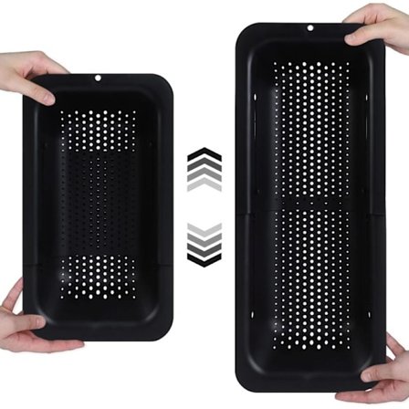 Sort dørslag til vasken - Vask grøntsager og frugter, dræn - Har dine tilberedte og tørre retter - Udtrækkeligt - Køkkenudstyr