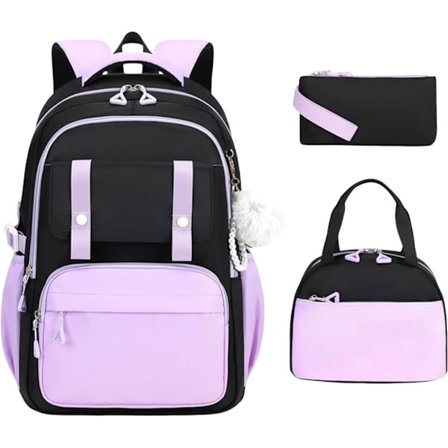 3-pak sød rygsæk til piger med madkasse og penalhus, vandafvisende skoletaske til børn, preppy æstetisk plaid design, alder 4-16_TF_TF