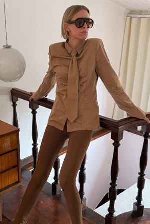 Hanna Stefansson x NA-KD Chemise à cravate - - Brun,Stripe - EU 32