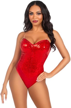 Sequin Boned Bodysuit Red S - Woome.pl