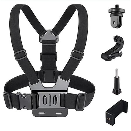 Førstepersonsperspektivbilde av telefonholder på brystet