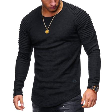 Slim T-shirt För Män Harajuku Långärmad Plisserad Solid Casual Fitn