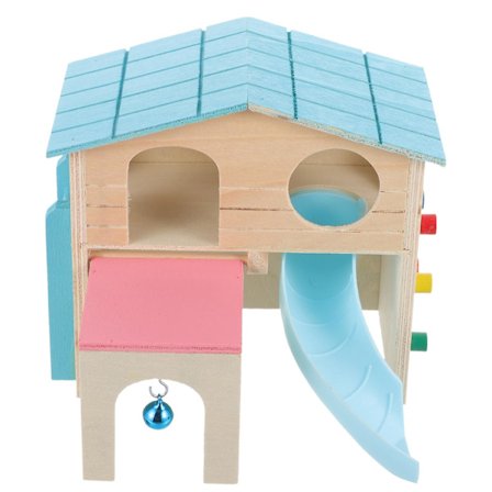 Trähus för hamster, gömställe, habitat, lekplats, rutschkana, däck, stege