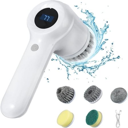 Elektrisk Rengöringsborste, Sladdlös Elektrisk Duschskrubber med LED-Display, för Rengöring av Badkar, Spis, med 5 Borsthuvuden