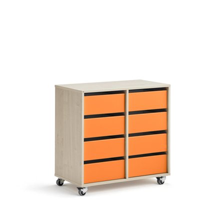 Student storage CASPER, 8 drawers, birch, dark pink