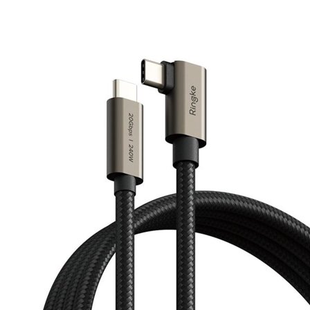 Ringke 3.2 gen. 2x2 USB-C, PD 3.1 240W 2m kulmakaapeli - musta