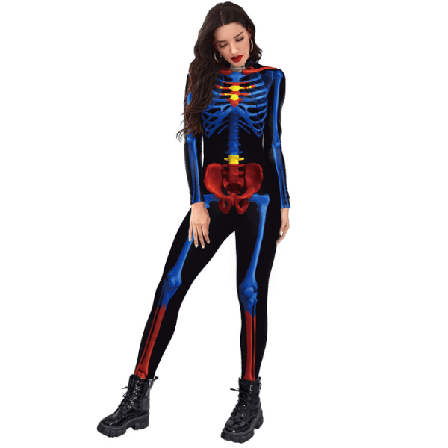 Sexig Skelettdräkt För Kvinnor För Halloween Black Blue M