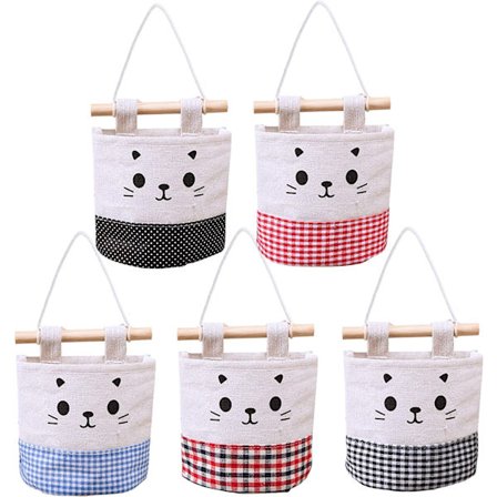 5 kappaleen seinälle ripustettava säilytyspussi, pieni ja söpö seinälle kiinnitettävä