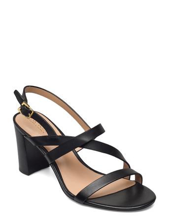 Mackensie Burnished Leather Sandal Black Lauren Ralph Lauren