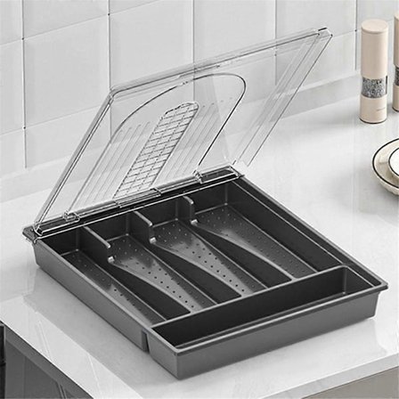 Køkkenskuffeopbevaring, opbevaringsboks til service, skeer, gafler og knive, ideel bordstøtteboks