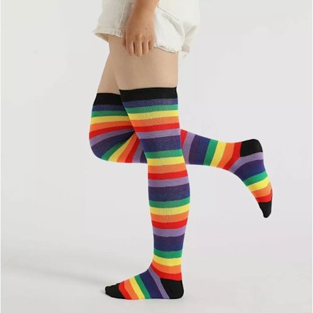 Fargerike over knelange sokker, regnbuestripete LightRed