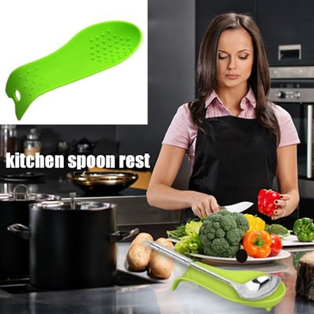 Repose-cuillère en silikonresistent à la chaleur pour comptoir de cuisine Vert