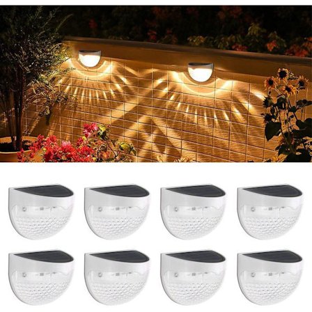 8-pack Solcellslampor för Staket, Trådlösa Solcells LED-Staketlampor för Trädgård, Utomhusdekoration (Varmvitt)