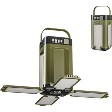 Bærbar campinglanterne med solcelle-USB-opladning, 6 lystilstande, IPX4 vandtæt, foldbar LED-teltlampe, hængelampe, 2000mAh batteri