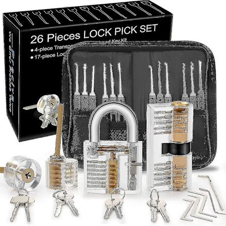 Låsöppningsset, 25-delad Låsöppningsset, Övningsverktyg Med 3 Transparenta Lås