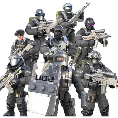 SWAT-modellutrustning Monterade byggstenleksaker, 8 st. Stadspolisens actionminifigurer