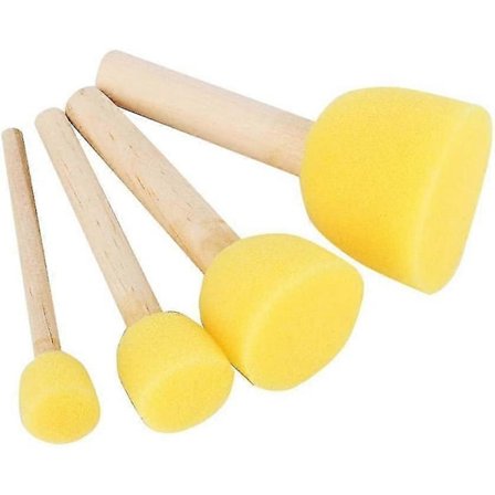 4 stk. rund svampekost, skum pensel med trehåndtak, skumsvampmaling