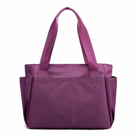 Nylon Tote Bag for Women, Multi-Pocket Casual Shoulder Bag Waterproof Shopping Handbags inneholder 2 frontlommer, 1 baklomme med glidelås, 2 