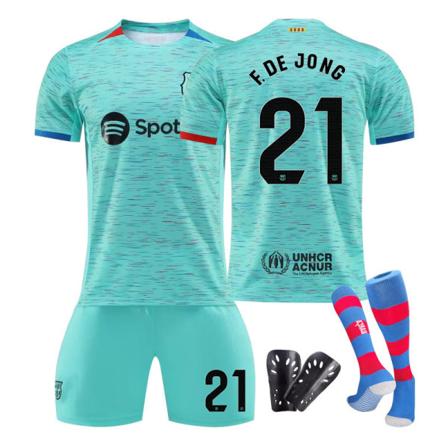 23/24 FC Barcelona To Away Børns Fodboldtrøjesæt med Strømper og Beskyttende Udstyr 21 F.DE JONG XS