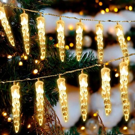 LED Istapp Lyslenke for Utendørs og Innendørs, Vanntett, Batteridrevet, Julebelysning, Regnlysdekorasjoner Hage Bryllup (6m 40LED Varm)