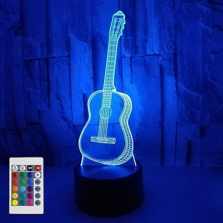 3d Guitar Illusion Lampa Nattljus För Sovrum 16 Färger Ändra Smart Touch Fjärrkontroll Optisk Illusion Sängbordslampor Heminredning