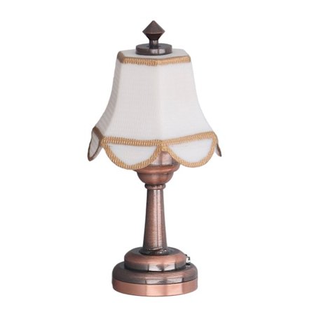 Elegant LED-bordlampe til dukkehus - Batteridrevet metall- og plastlampe i miniatyr for 1:12 skala dekorasjon