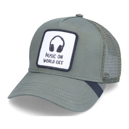 Iconic - Green - trucker - Cap - Music On World Off Patch Olive Trucker - Hatstore