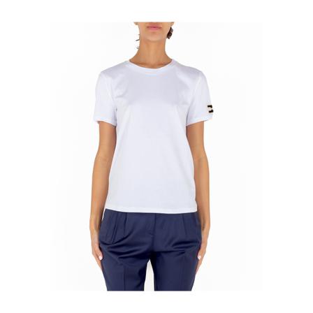 Elisabetta Franchi Christment T-shirt with personalized sleeve Ma00721E2 Hvid, Dame T-shirts