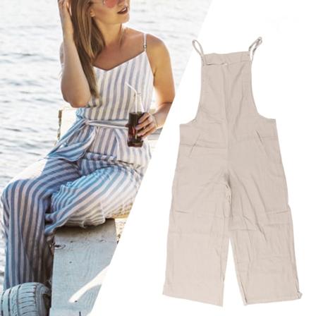Kvinder Spaghetti Stropper Jumpsuit Brede Ben Løs Pasform Sommer Enkelt Stykke Outfits Bukser Grå L
