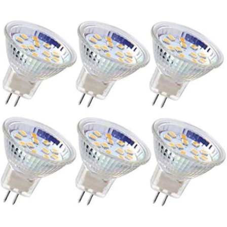 6 stk MR11 LED-pærer GU4 Spotlight 3W 18 LED Halogen 20W Ikke-dimbare Ekvivalent 12V AC/DC (Varmt Hvit)