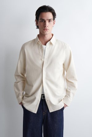 COS Men's Striped Oxford Shirt in White