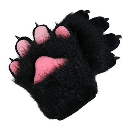 1 par djurkloshandskar - svart päls, svarta klor, rosa trampdynor, svarta naglar
