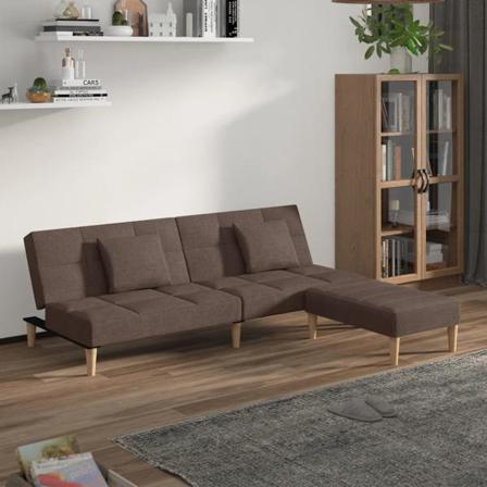 Vidaxl Bäddsoffa 2-sits Med Två Kuddar Och Fotpall Taupe Tyg Taupe