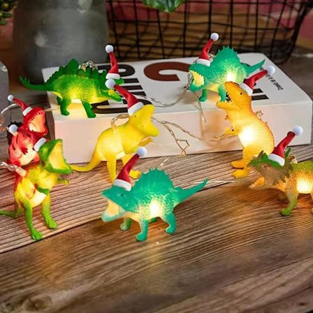 Jouluvalot, Dinosaurusvalot jouluhatulla, Lastenhuoneen sisustustarvikkeet, Syntymäpäiväjuhlat, Lomapäivät