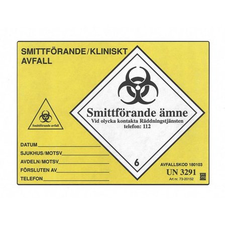 Etikett ''UN3291'' gul 100/fp - Lyreco - Sjukvård och omsorg - Inredning - Riskavfallshantering