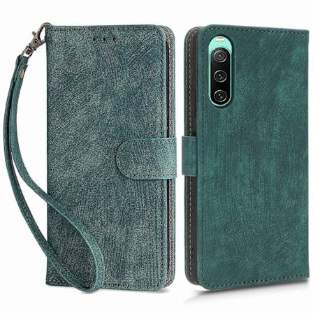 For Sony Xperia 10 IV 5G Telefon Lærveske Stativ Lommebok RFID-blokkerende Telefondeksel med Stropp