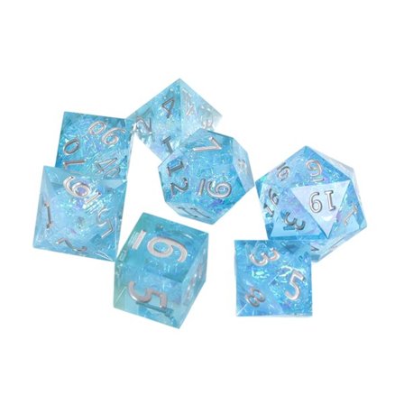 7 kpl Läpinäkyvä Monitahokas Nopan Sarja Vaaleansininen Hopea Numero Roolipeli