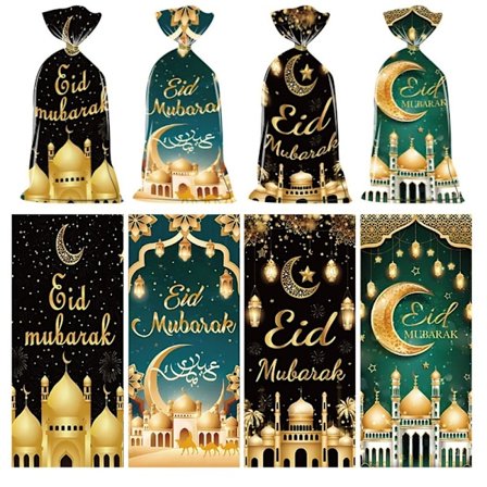 100 st Eid Mubarak Godispåsar Eid Presentpåse Cookies Snack Förpackning